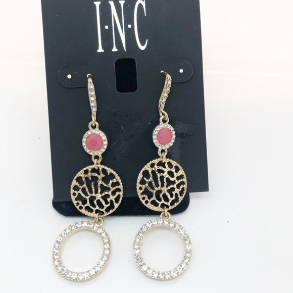 INC Circle Drop Filigree Gold-Tone Design Drop Hook Earring NEW - Picture 1 of 4